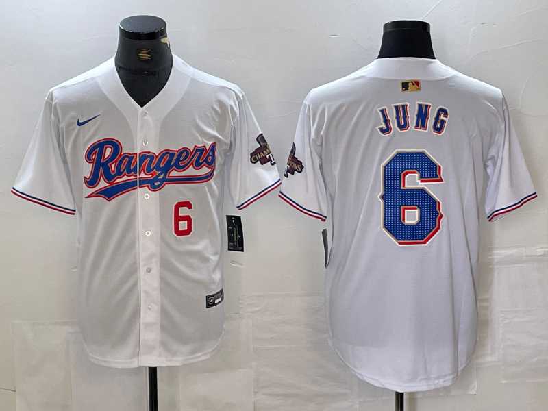 Men%27s Texas Rangers #6 Josh Jung Number White 2023 World Series Champions Cool Base Jersey